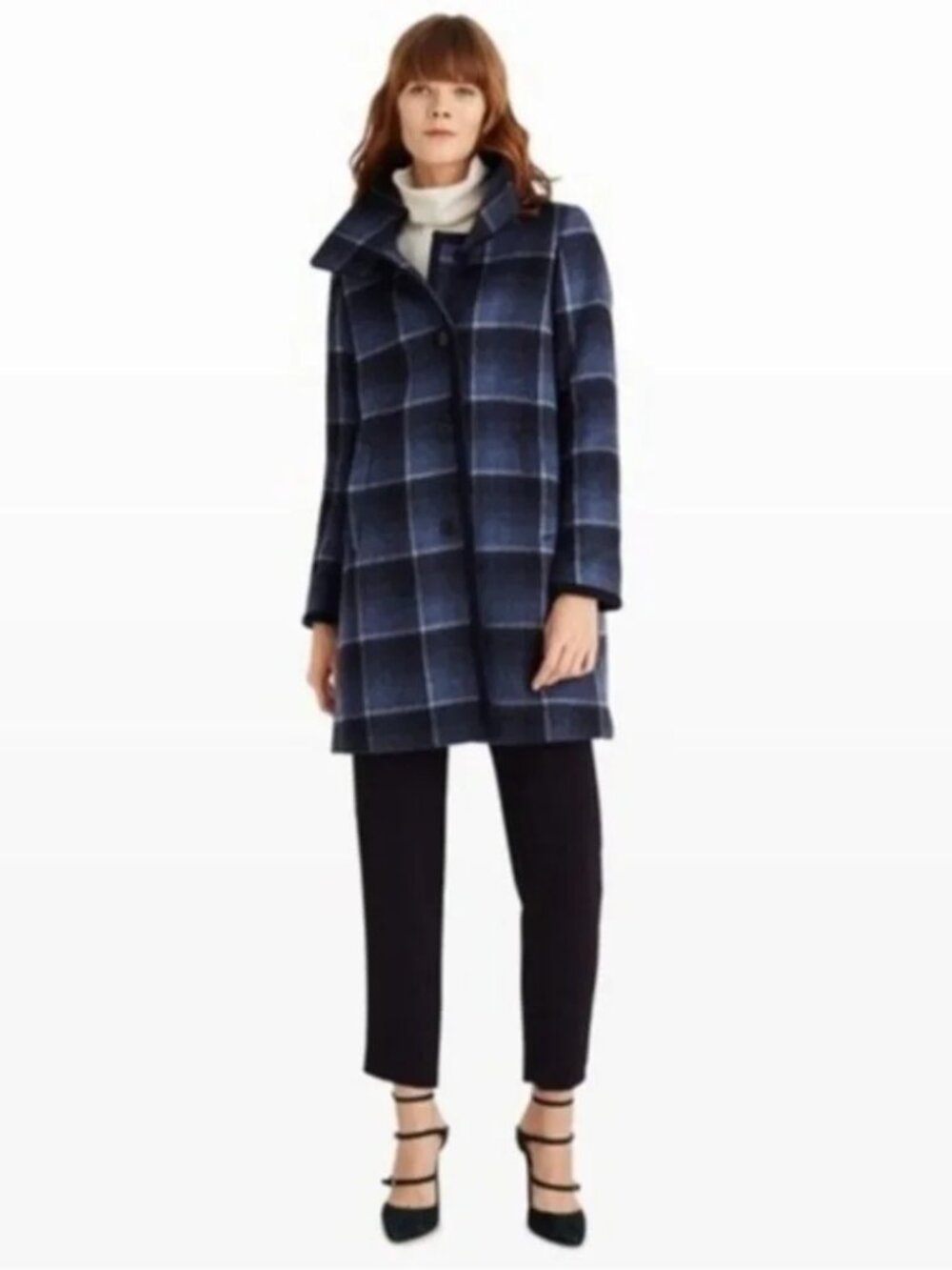 Club Monaco Blue Plaid Italian Wool Coat Size S